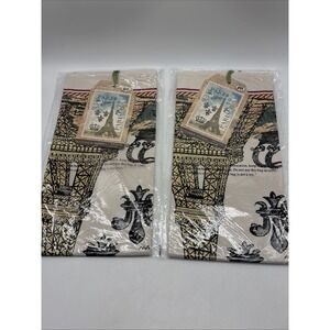 2- Michel Design Works Paris tea Towel Dish Towel Eiffel Tower NWT